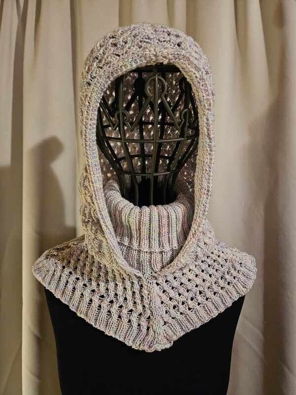 Kragenschal mit Ajourmustern, 3 Sets in einem, mit oder ohne Kapuze