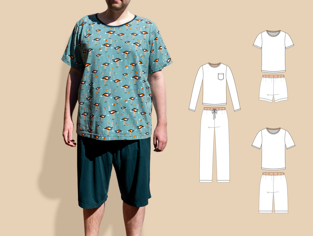 Pyjama + Schlafanzug Herren– Shirt & Hose, 4 Ärmellängen, Gr. 44-60 A4+A0