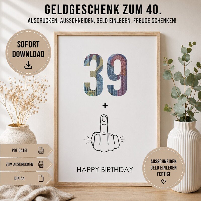 Poster GELDGESCHENK Geburtstag 40 Mittelfinger DOWNLOAD