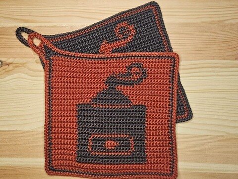 Häkelanleitung Topflappen "Kaffeemühle"