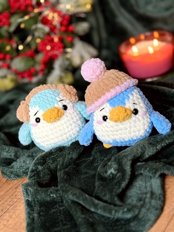 Crochet low sew amigurumi penguin plushie with the beanie and earmuffs - Image 3