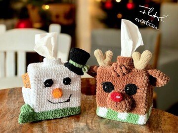 Sparset Taschentuchboxen "Elch" und "Schneemann" Häkelanleitungen