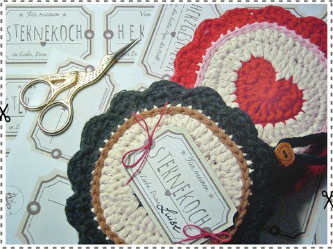 NORDIC HERZPUR, Topfgreifer häkeln inkl. Etiketten, fixe Geschenkidee