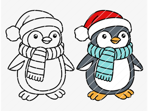 Plottdatei Pinguin mit Schal und Mütze – Weihnachtsdesign SVG PNG DXF