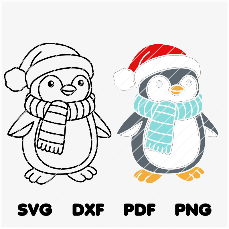 Cutting File Penguin with Scarf and Hat – Christmas Design SVG PNG DXF