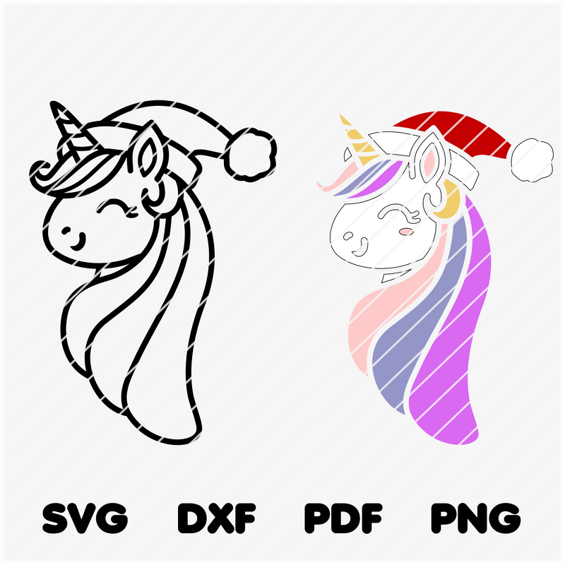 Plotterdatei Einhorn mit weihnachtsmütze Winter Weihnachten SVG PNG DXF PDF