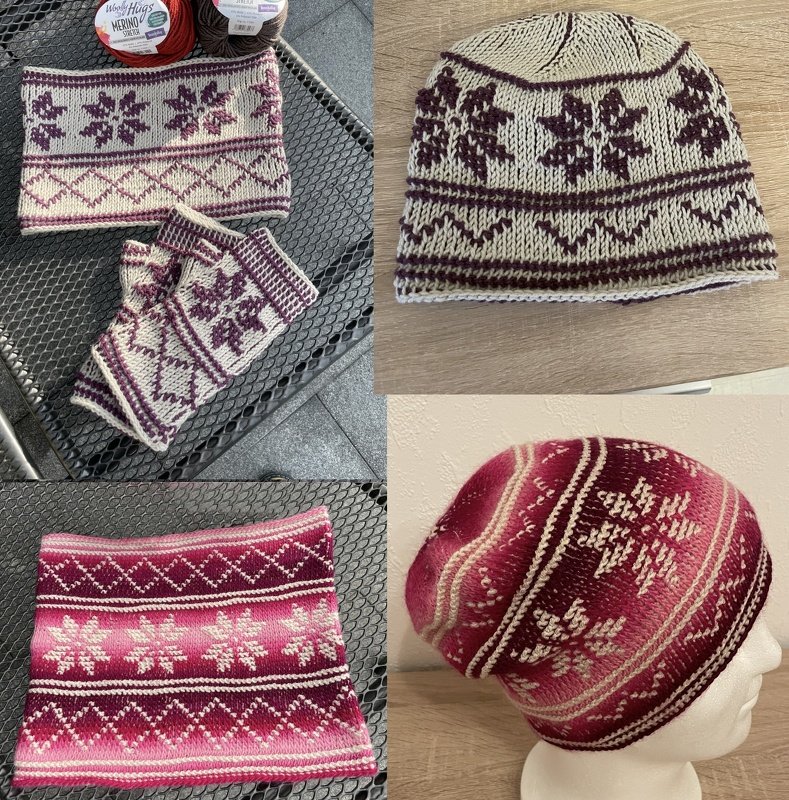 3-tlg Doppel-Set Norway-Look tunesisch gehäkelt