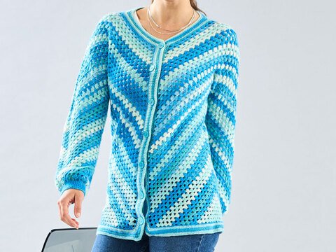 NAHTLOS-JACKE DIAGONAL, gehäkelt