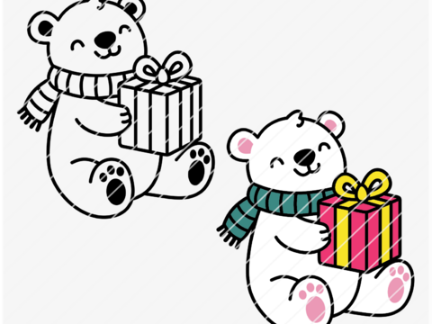 Plotterdatei Eisbär mit Geschenk Winter Weihnachten SVG PNG DXF PDF Vector