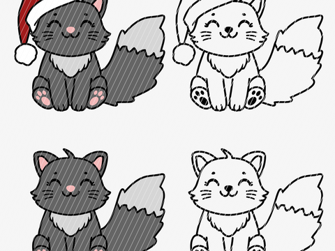 Plotter File Cat with Hat Christmas Winter SVG PNG DXF Vector Colorful