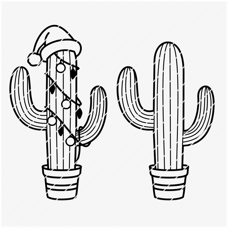 Vector Plotterdatei Kaktus mit Weihnachtsdeko Winter / SVG PNG DXF