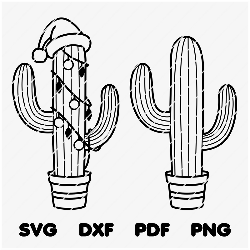 Vector Plotter File Cactus with Christmas Decorations Winter / SVG PNG DXF - Image 2