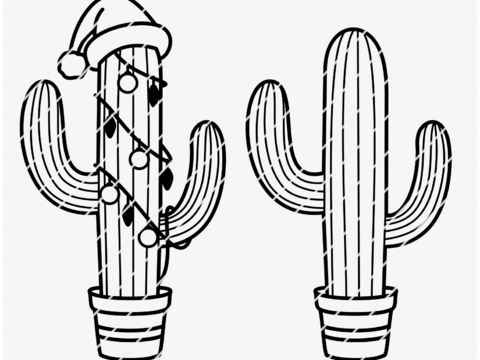Vector Plotterdatei Kaktus mit Weihnachtsdeko Winter / SVG PNG DXF