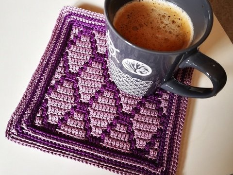 Kaffeepott Deckchen Petra, Anleitung für ein Deckchen in Mosaikhäkeltechnik