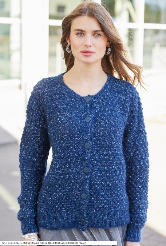 Jacke mit Dornröschenmuster in Dunkelblau mit Glitzerfaden - Bild 3