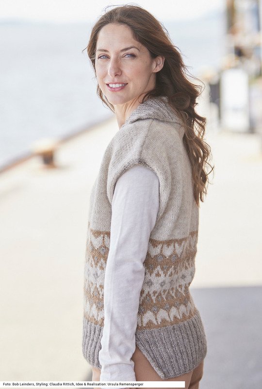 Pullunder mit Jacquardmuster in Creme, Brauntönen - Bild 5