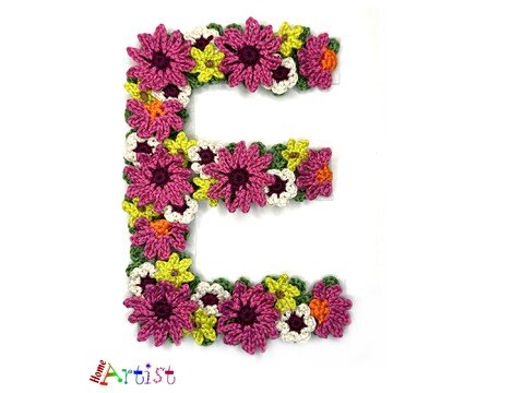 Floral letter E crochet applique
