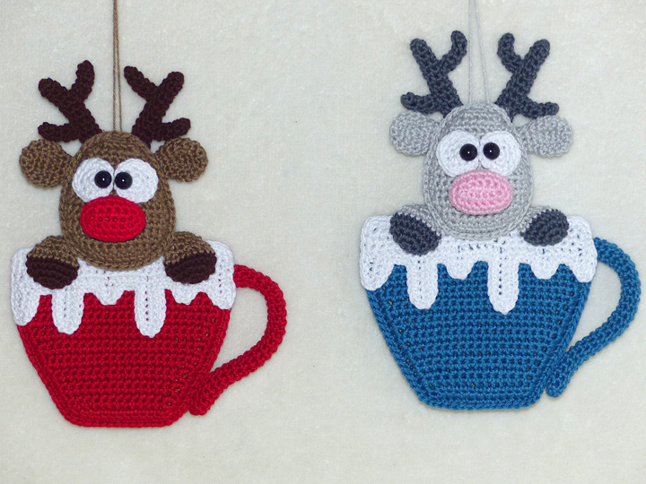 Häkelanleitung Weihnachtsanhänger Rentier in Tasse
