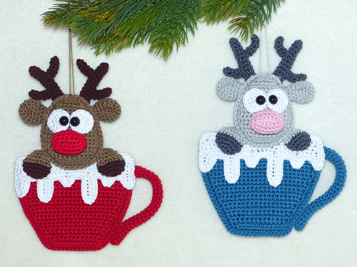 Häkelanleitung Weihnachtsanhänger Rentier in Tasse