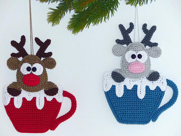 Häkelanleitung Weihnachtsanhänger Rentier in Tasse