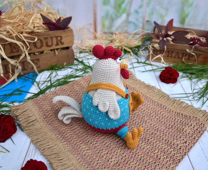 Crochet pattern amigurumi rooster with hen, Easter decorations