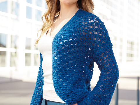 Jacke mit Gürtel im Ajourmuster in Dunkelblau