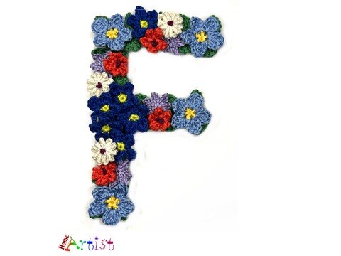 Floral letter F crochet applique