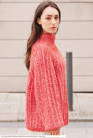 Raglan-Pulli und Schal im Patentmuster in Hummerrosa