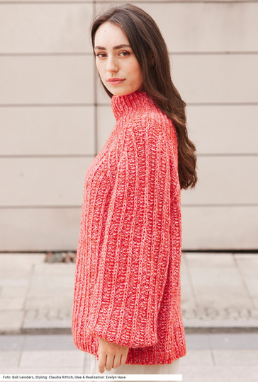 Raglan-Pulli und Schal im Patentmuster in Hummerrosa