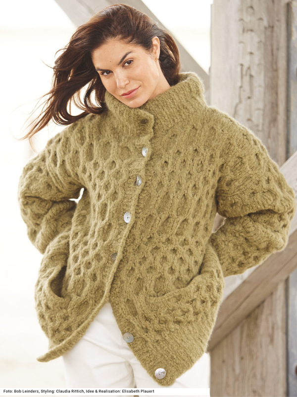 Jacke mit Wabenmuster in hellem Oliv