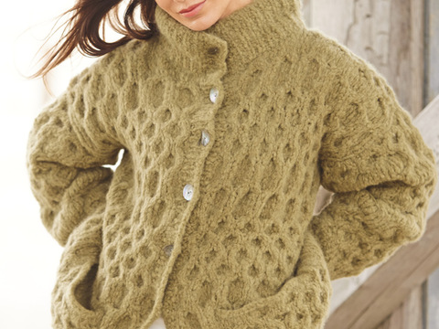 Jacke mit Wabenmuster in hellem Oliv