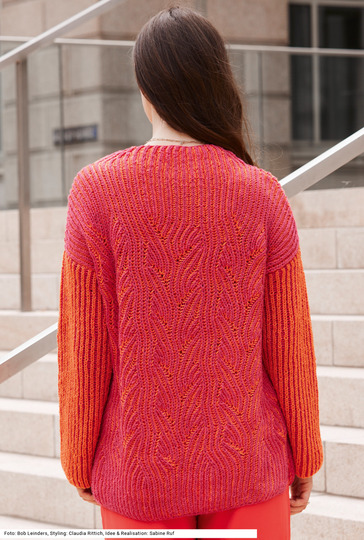 Pulli mit zweifarbigem Patent (Brioche) in Orange und Pink