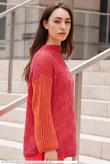 Pulli mit zweifarbigem Patent (Brioche) in Orange und Pink