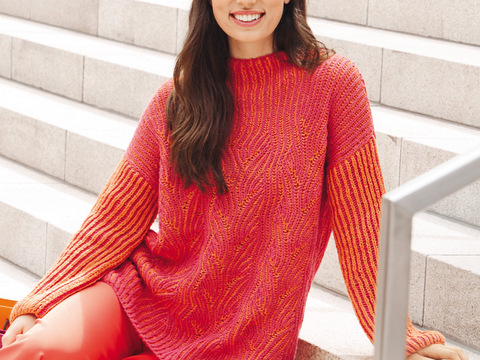 Pulli mit zweifarbigem Patent (Brioche) in Orange und Pink