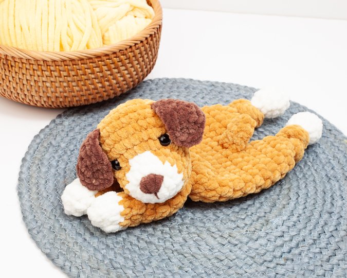 Crochet Puppy snuggler pattern, Dog knotted lovey crochet pattern