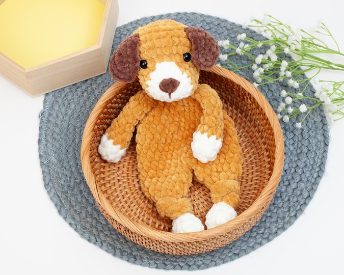 Crochet Puppy snuggler pattern, Dog knotted lovey crochet pattern