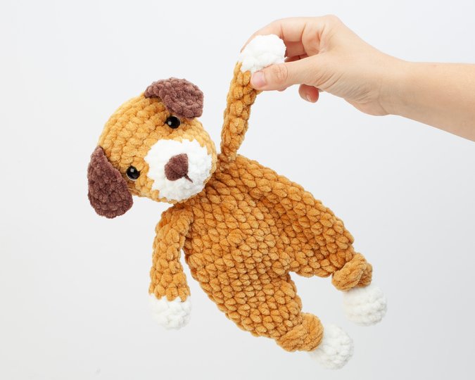 Crochet Puppy snuggler pattern, Dog knotted lovey crochet pattern