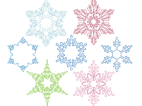 Stickdatei - 7 Schneeflocken Linie 10 Größen