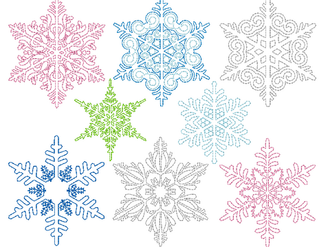 Stickdatei - 8 Schneeflocken Linie 10 Größen