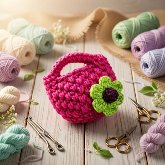 Crochet Mini Bag Keychain Pattern + English Video Tutorial