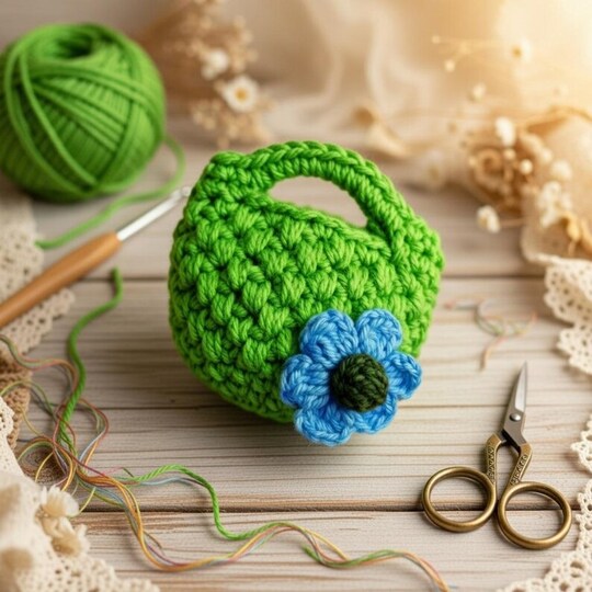 Crochet Mini Bag Keychain Pattern + English Video Tutorial