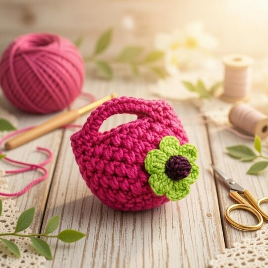 Crochet Mini Bag Keychain Pattern + English Video Tutorial