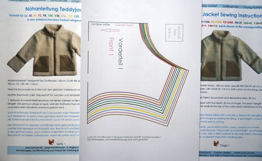 Teddy Jacket Sewing Pattern Sizes 80-140/ 12M-10