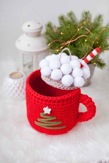 Hot Chocolate Mug T-shirt Yarn Basket - Crochet Pattern