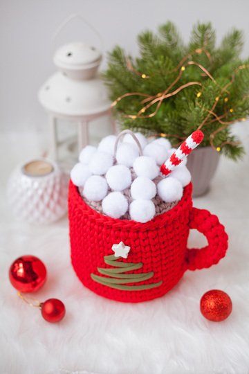 Hot Chocolate Mug T-shirt Yarn Basket - Crochet Pattern