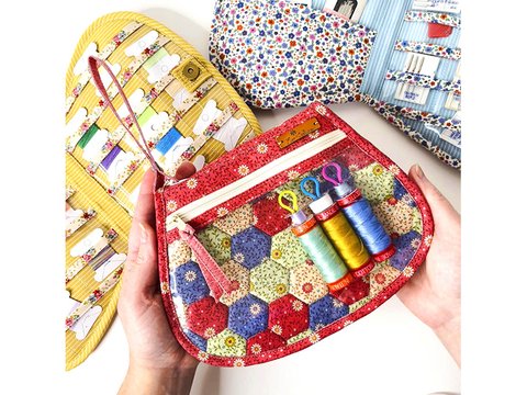 Faden Clutch, Tasche für Garnrolen mit Farbkarte und Fächer für Nadeln, für