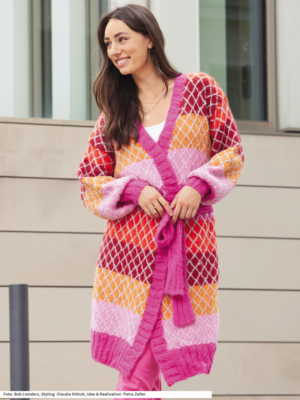 Mantel mit Gittermuster in Pink, Orange, Grège, Gelb, Rot und Rosa