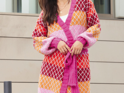 Mantel mit Gittermuster in Pink, Orange, Grège, Gelb, Rot und Rosa