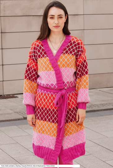 Mantel mit Gittermuster in Pink, Orange, Grège, Gelb, Rot und Rosa