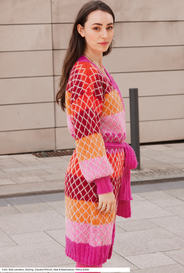 Mantel mit Gittermuster in Pink, Orange, Grège, Gelb, Rot und Rosa